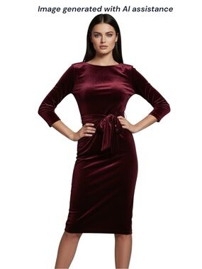 Adrianna Papell size 14 burgundy velvet tie front 3/4 sleeve dress
